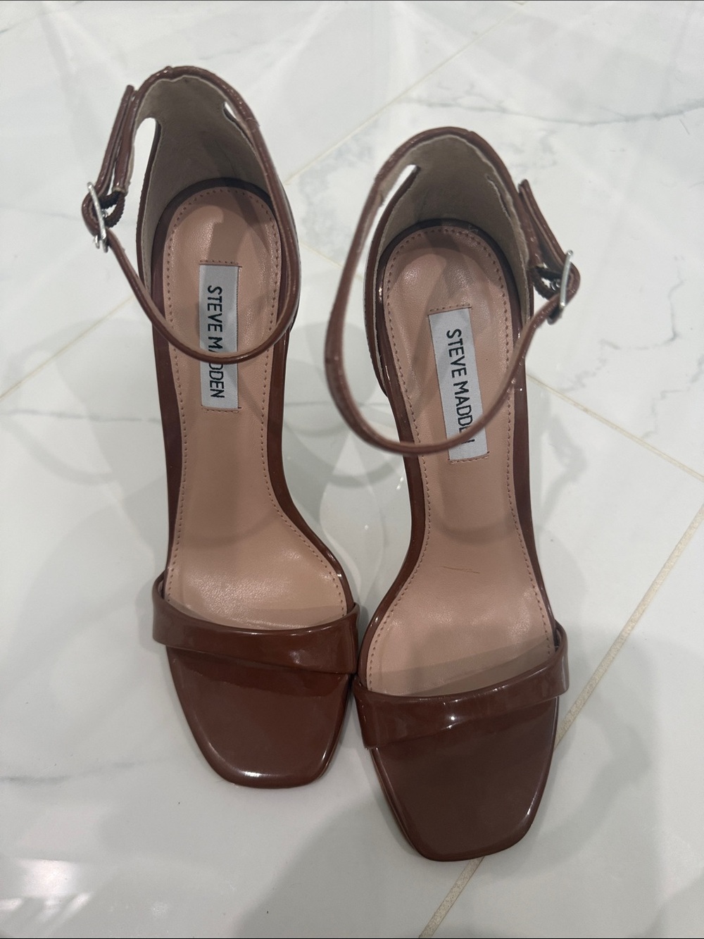 Steve Madden Brown Patent Ankle-Strap Heels size 6